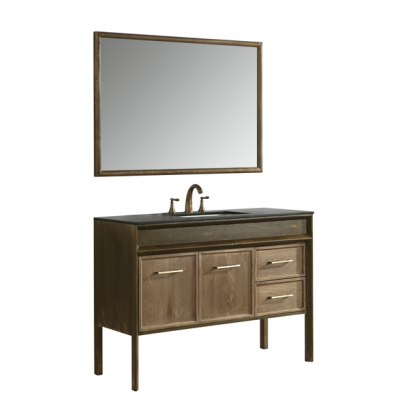 Retro solid wood floor bathroom cabinet with rock slab countertop